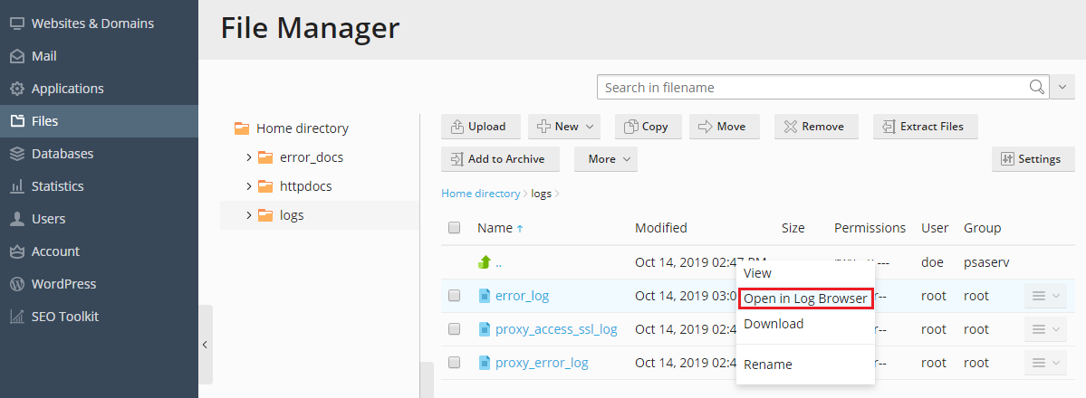 image open in log browser
