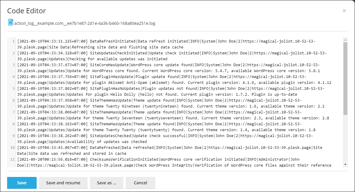 image WPT Manage logs edit